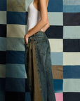 Jean Wide Balloon Tiro Medio Spec Tex Bicolor Azul y Café